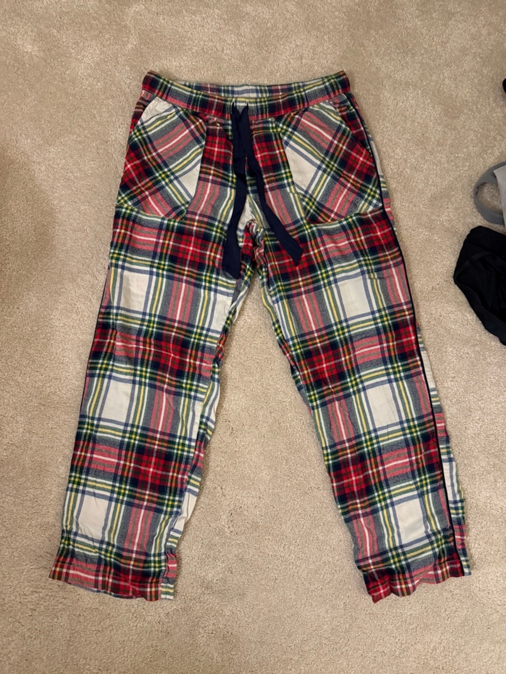 aerie Plaid Pajama Bottoms with Navy Drawstring